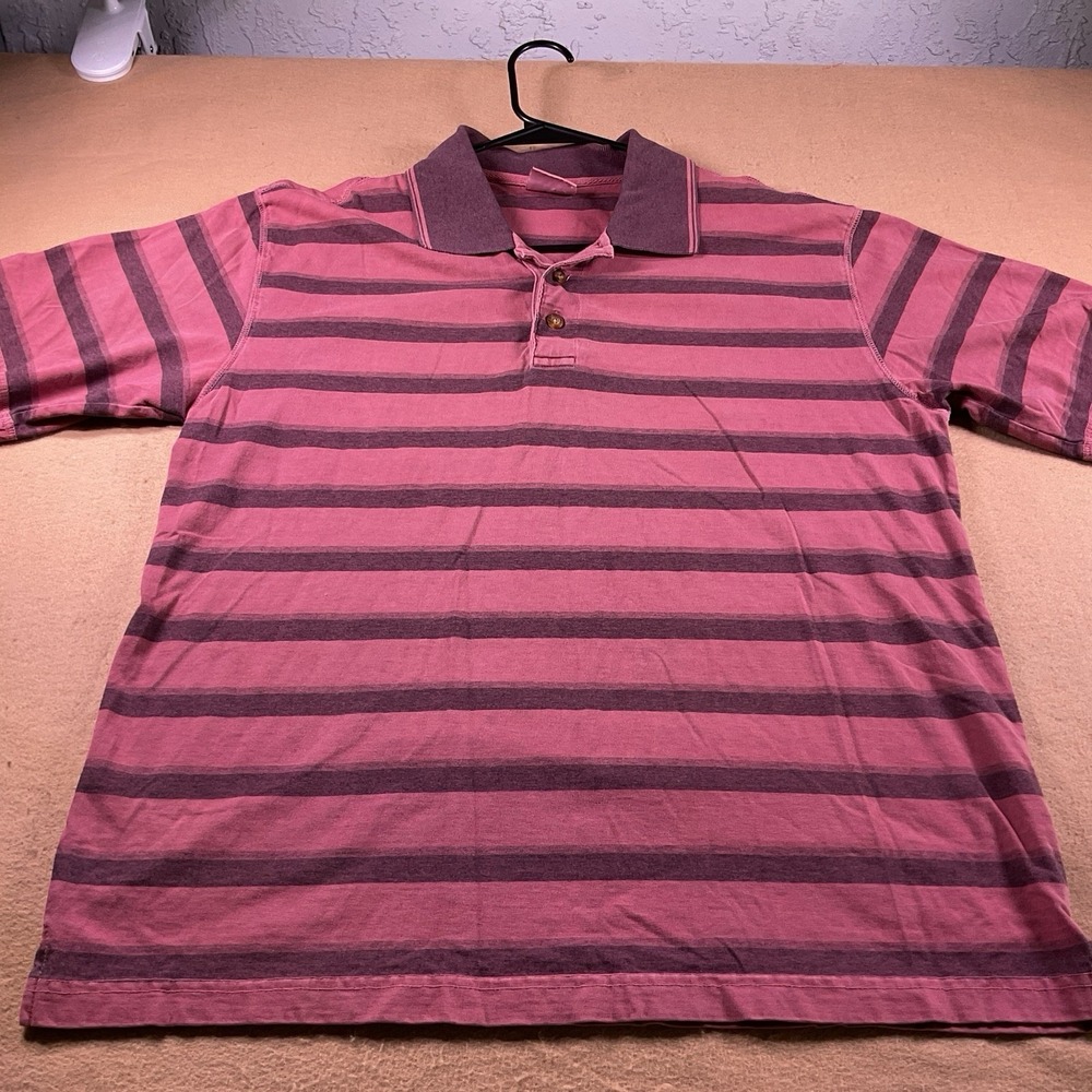 Woolrich Mens Medium Striped Polo Shirt Beet Red Purple 100% Cotton Short Sleeve